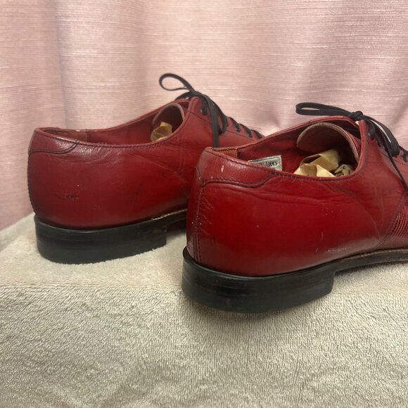 Stacy Adams Men Red Leather Dress Shoes Lizard Cap Toe Oxford Size 11.5D VTG - Picture 8 of 16